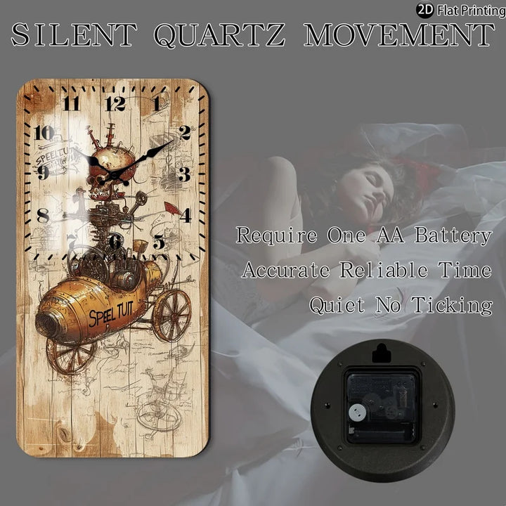 Rectangular Wooden Steampunk Clock durable