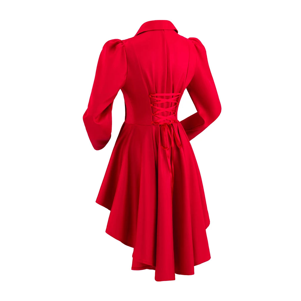 Red Asymmetrical Retro Steampunk Coat Back