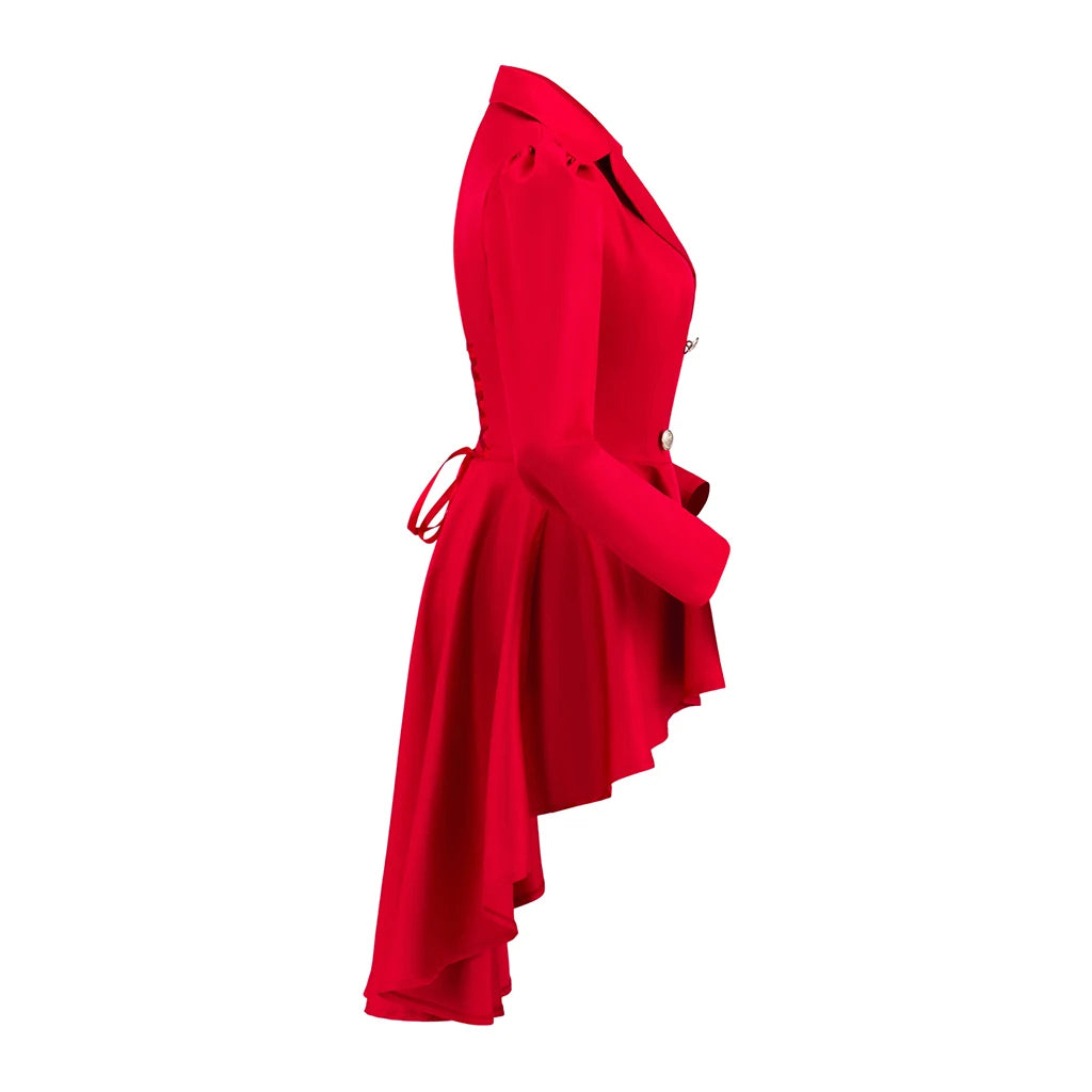Red Asymmetrical Retro Steampunk Coat Confortable