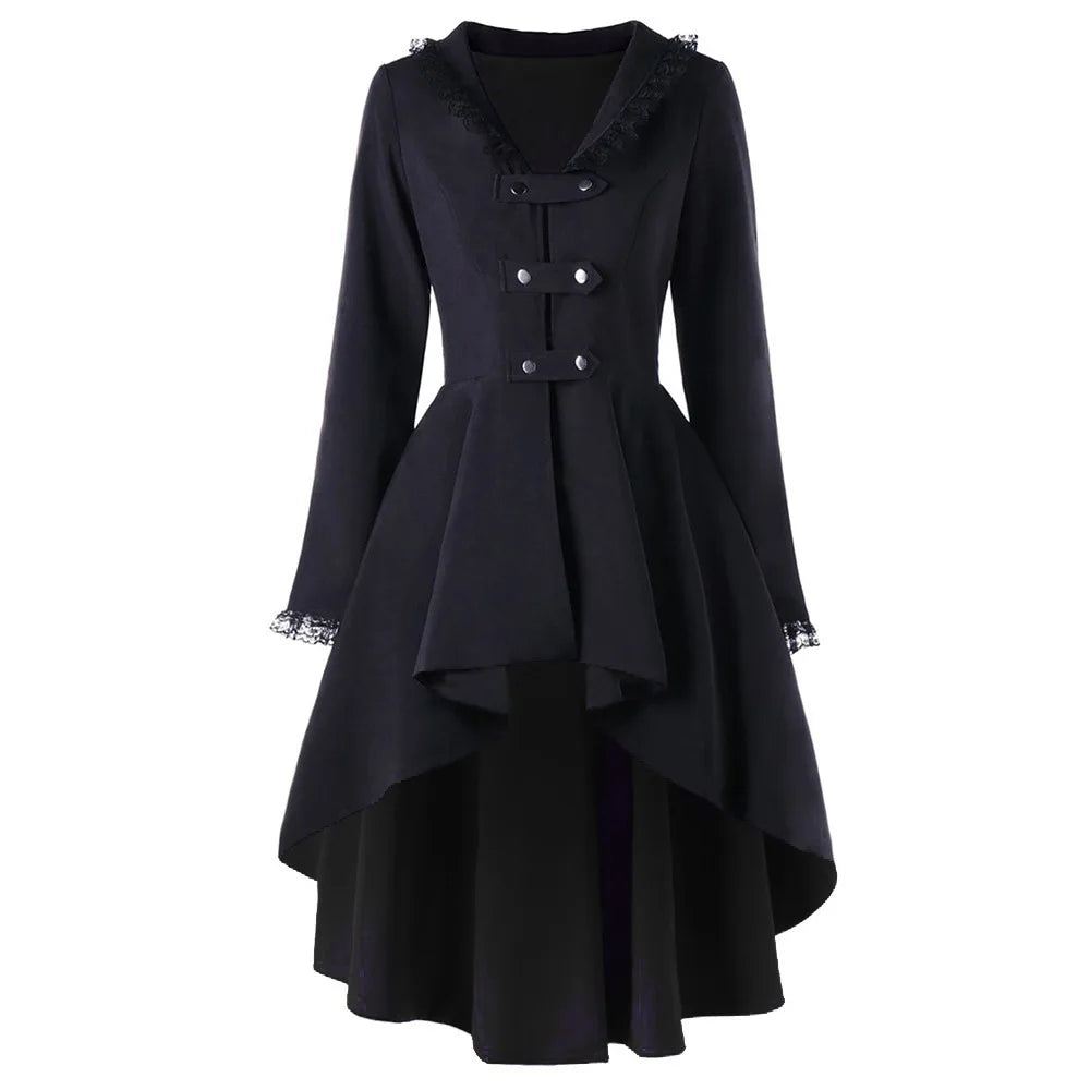 Refined Gothic Steampunk Coat Black
