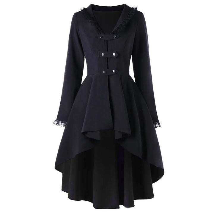 Refined Gothic Steampunk Coat Black