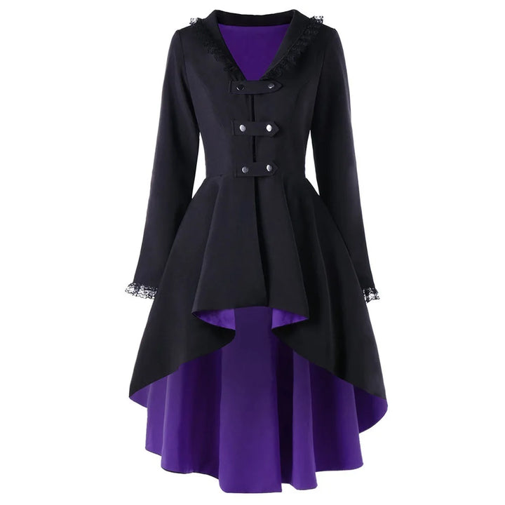 Refined Gothic Steampunk Coat Black Purple