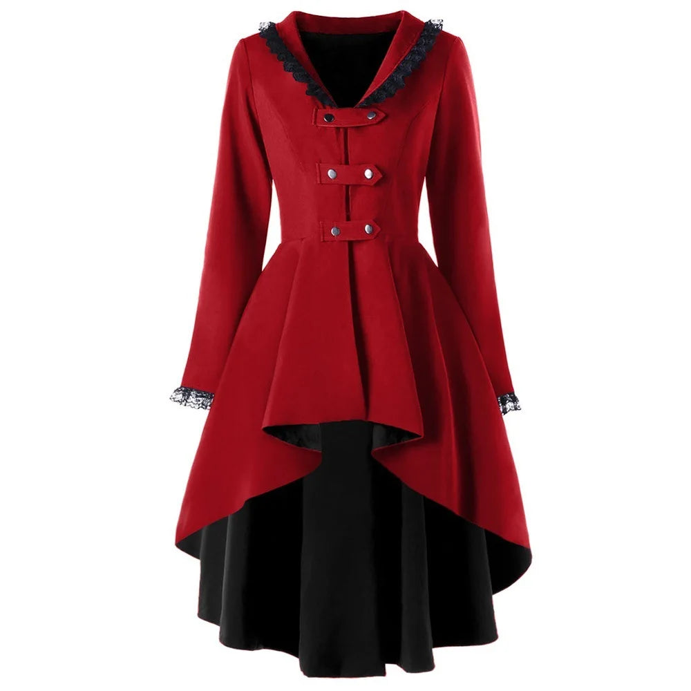 Refined Gothic Steampunk Coat Red