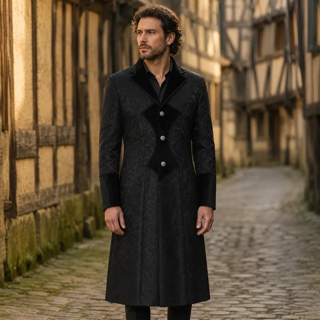 Refined Medieval Jacquard Steampunk Coat