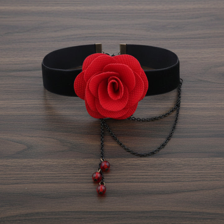 Refined Steampunk Necklace With Red Rose