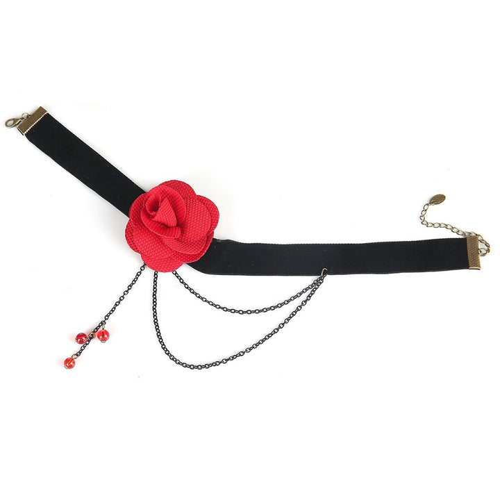 Refined Steampunk Necklace With Red Rose stylish