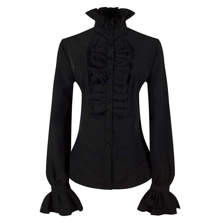 Refined Steampunk Ruffled Shirt Black