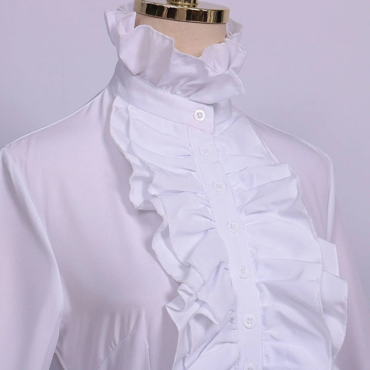 Refined Steampunk Ruffled Shirt White