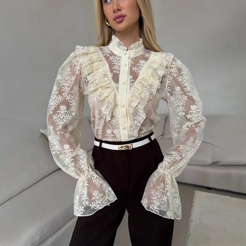 Refined Transparent Steampunk Lace Shirt delicate