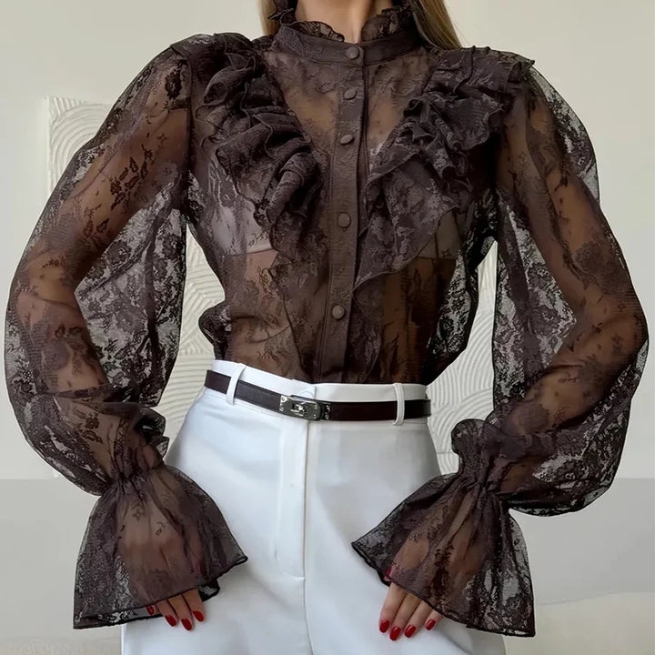 Refined Transparent Steampunk Lace Shirt feminine