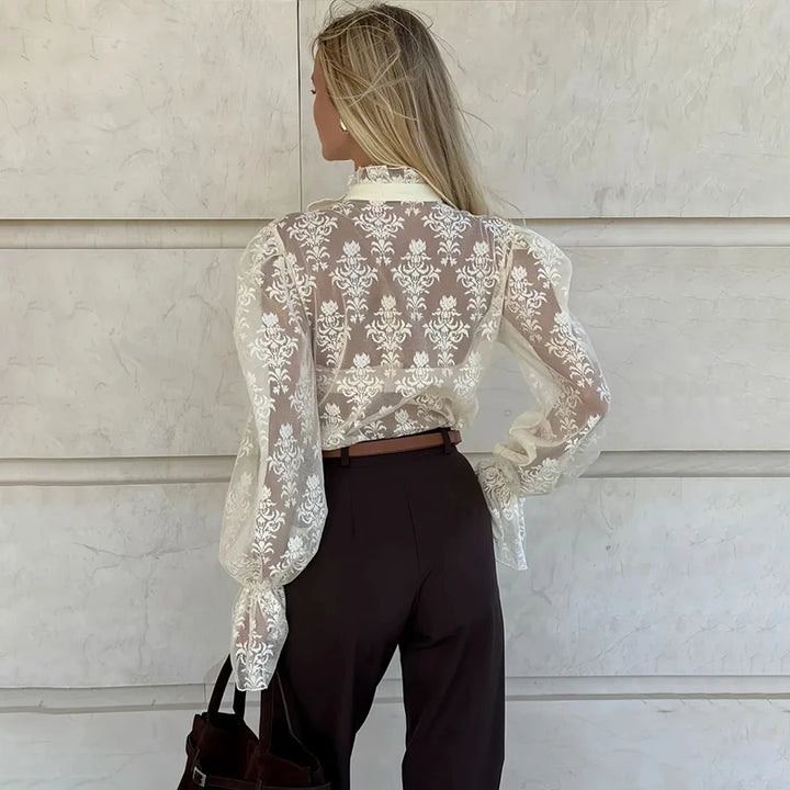 Refined Transparent Steampunk Lace Shirt sophisticated