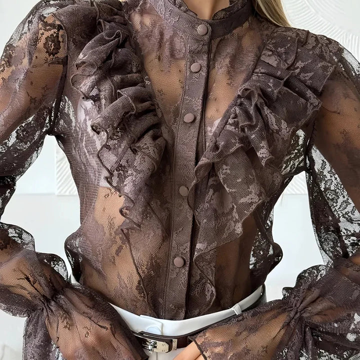 Refined Transparent Steampunk Lace Shirt stylish