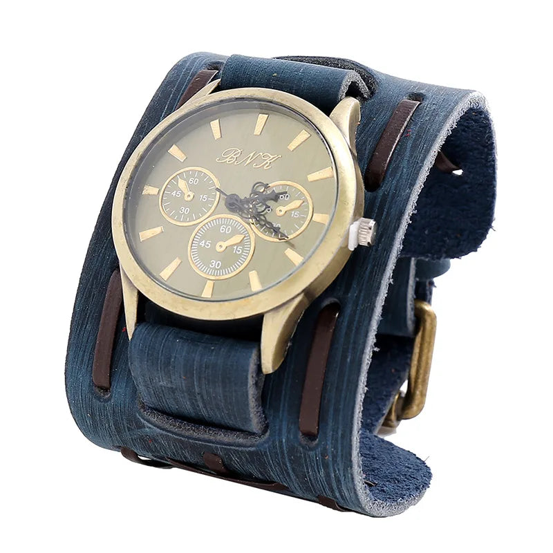 Retro Leather Steampunk Wristwatch Blue