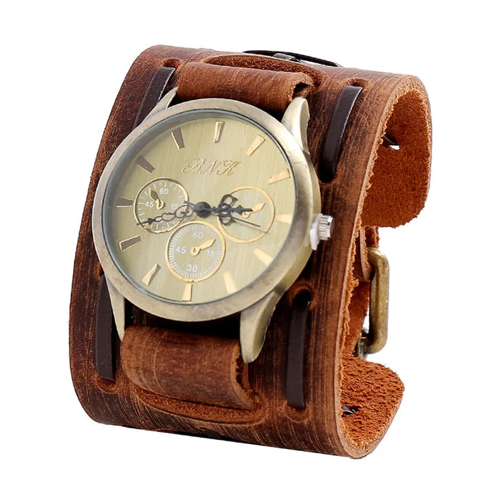 Retro Leather Steampunk Wristwatch Brown