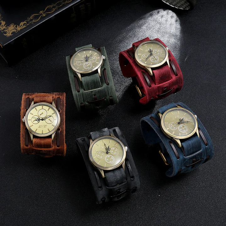 Retro Leather Steampunk Wristwatch Design
