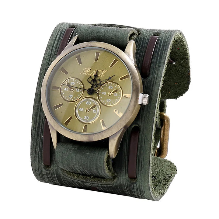 Retro Leather Steampunk Wristwatch Green