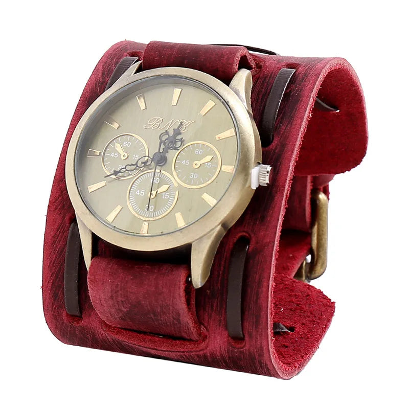 Retro Leather Steampunk Wristwatch Red