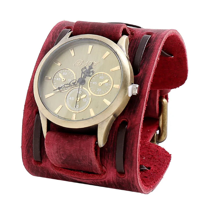 Retro Leather Steampunk Wristwatch Red