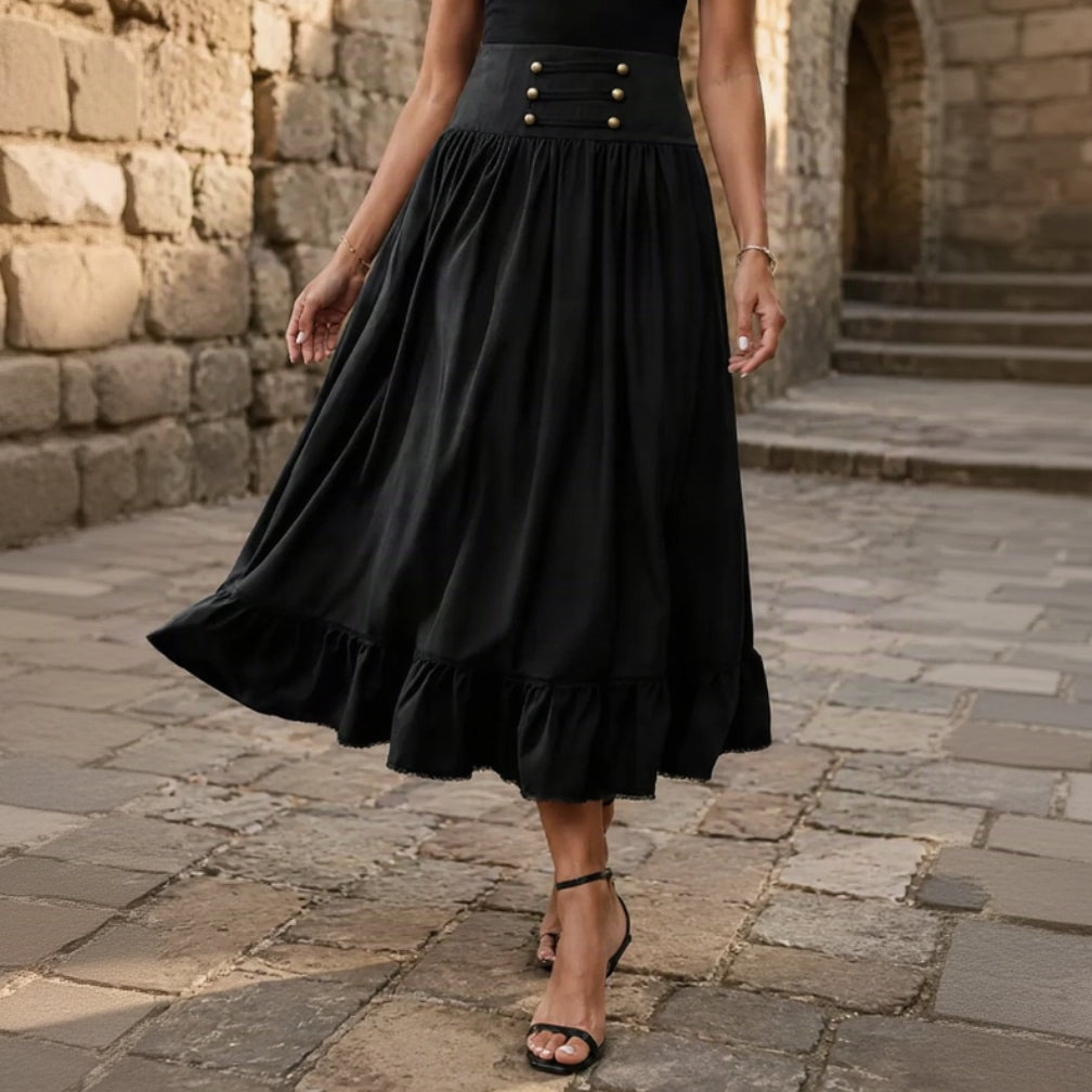 Retro Maxi Steampunk Skirt With Ruffles