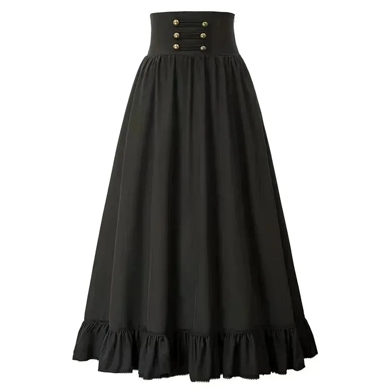 Retro Maxi Steampunk Skirt With Ruffles bold