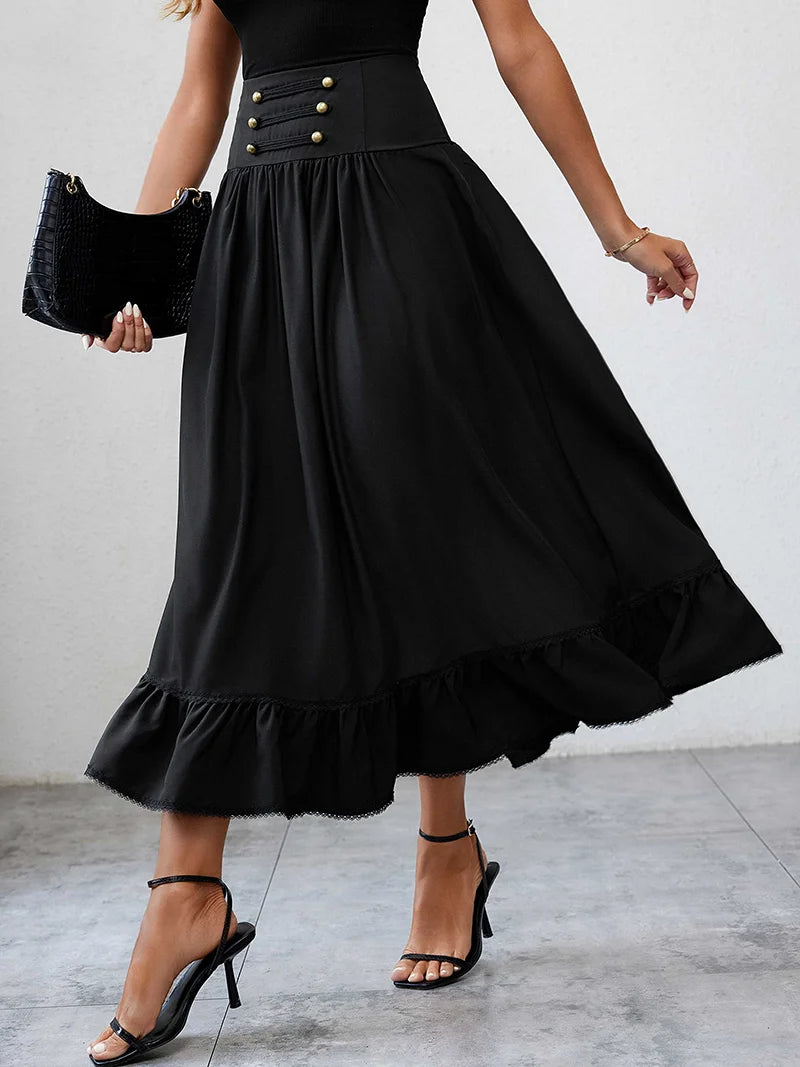 Retro Maxi Steampunk Skirt With Ruffles dramatic