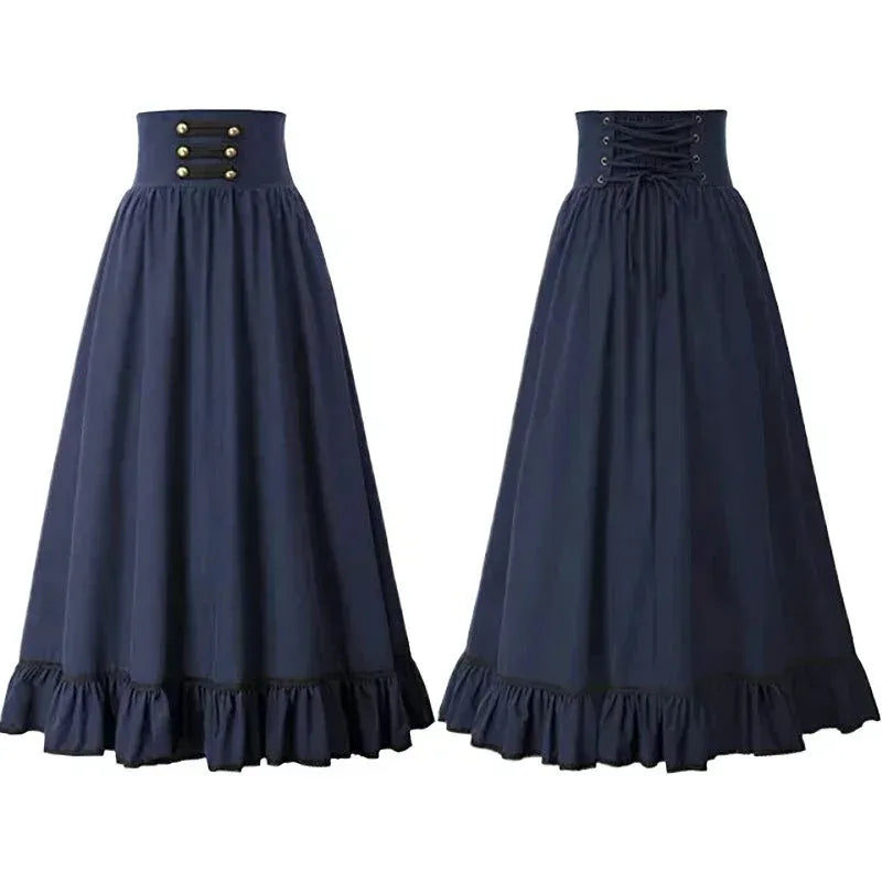 Retro Maxi Steampunk Skirt With Ruffles vintage