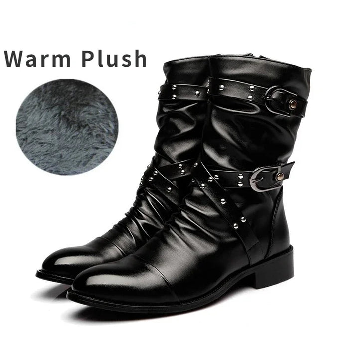 Retro Steampunk Biker Boots black