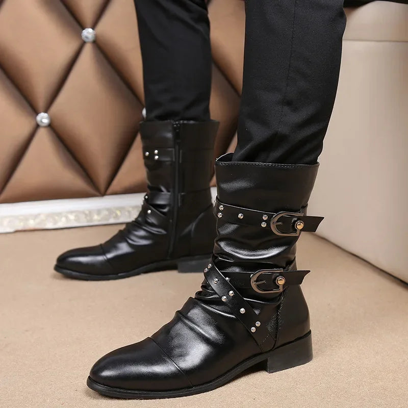 Retro Steampunk Biker Boots men