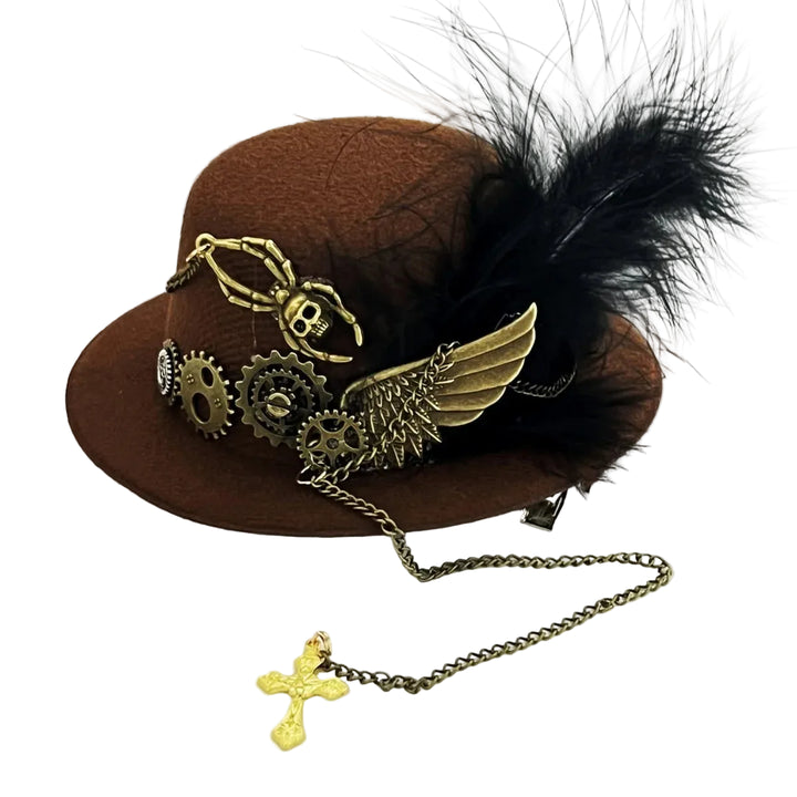 Retro Steampunk Bowler Hat With Feathers