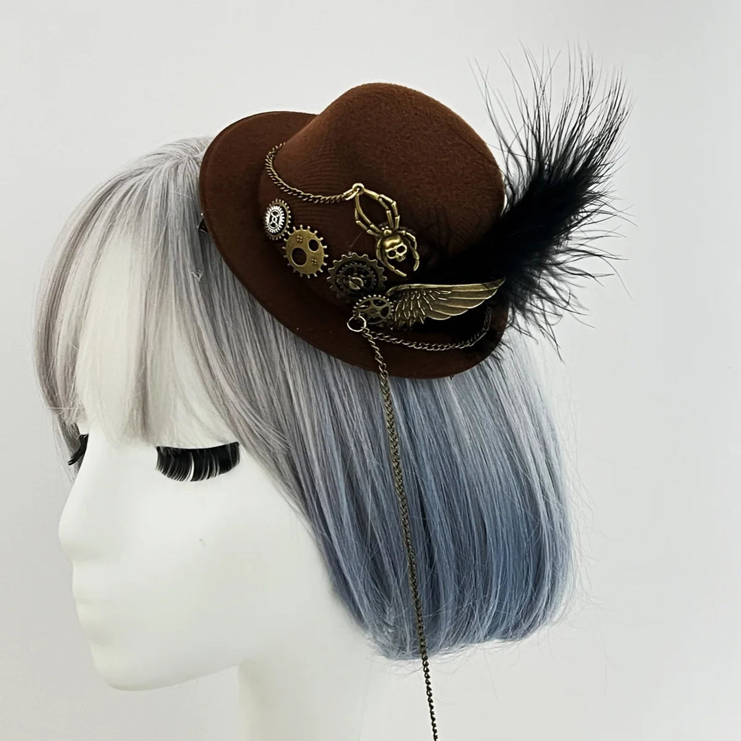 Retro Steampunk Bowler Hat With Feathers – gothic look