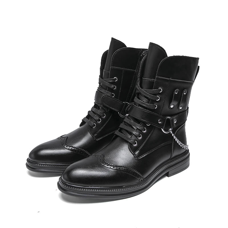 Retro Steampunk Chain Boots for Men bold