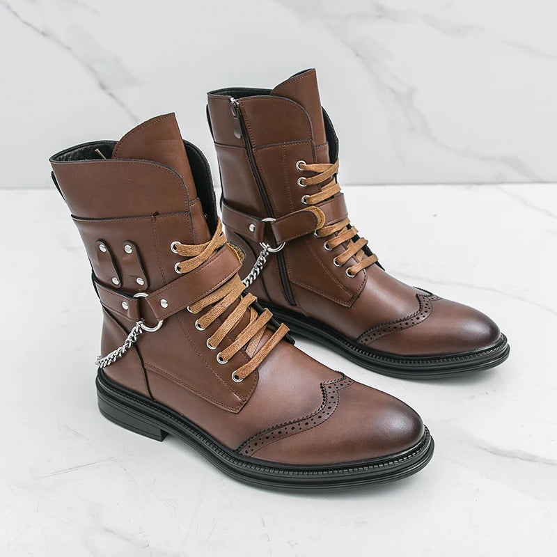 Retro Steampunk Chain Boots for Men edgy