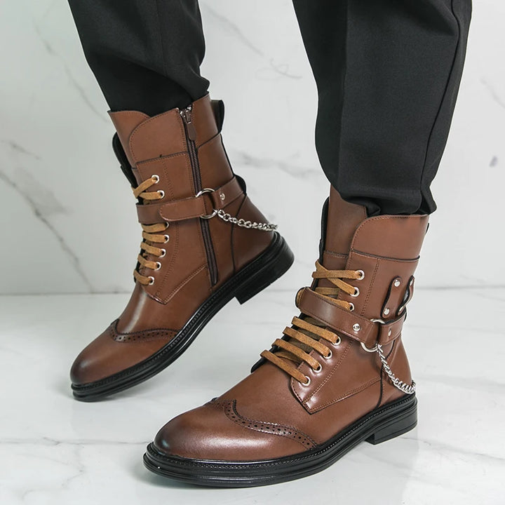 Retro Steampunk Chain Boots for Men masculine