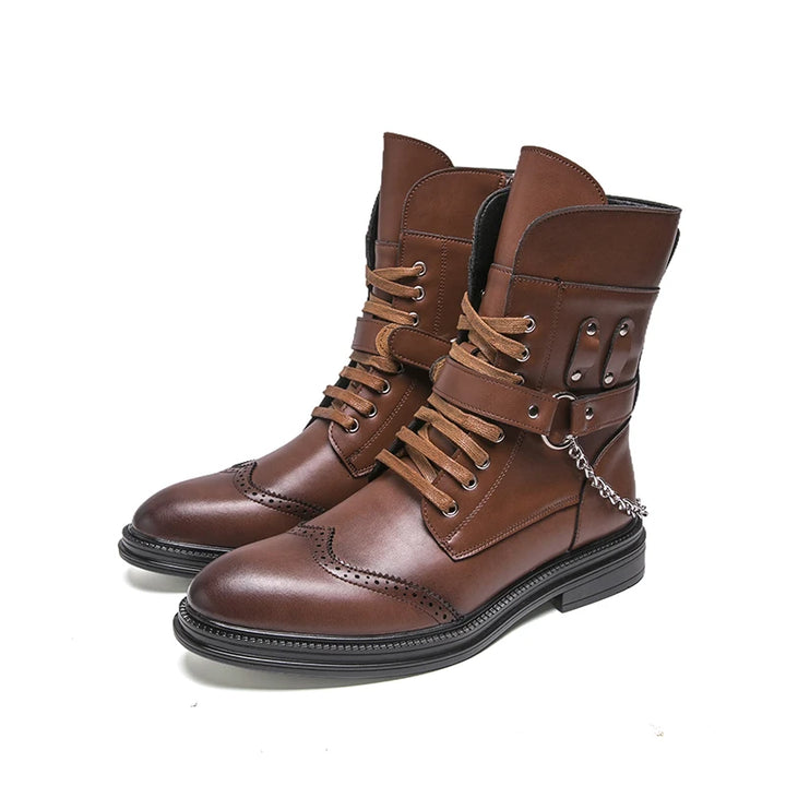 Retro Steampunk Chain Boots for Men rugged