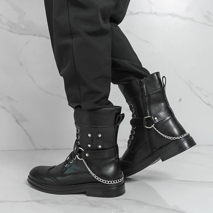 Retro Steampunk Chain Boots for Men vintage