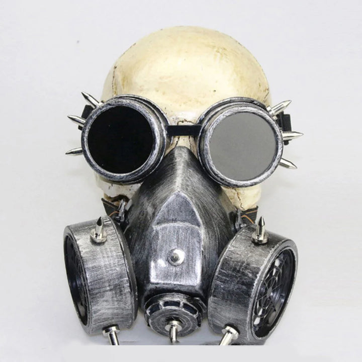 Retro Steampunk Gas Mask with Goggles Silver