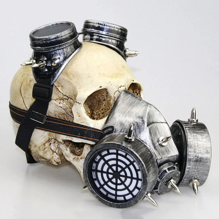 Retro Steampunk Gas Mask with Goggles Silver Design