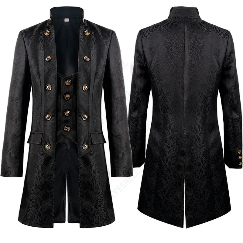 Retro Steampunk Jacquard Coat Face and Back