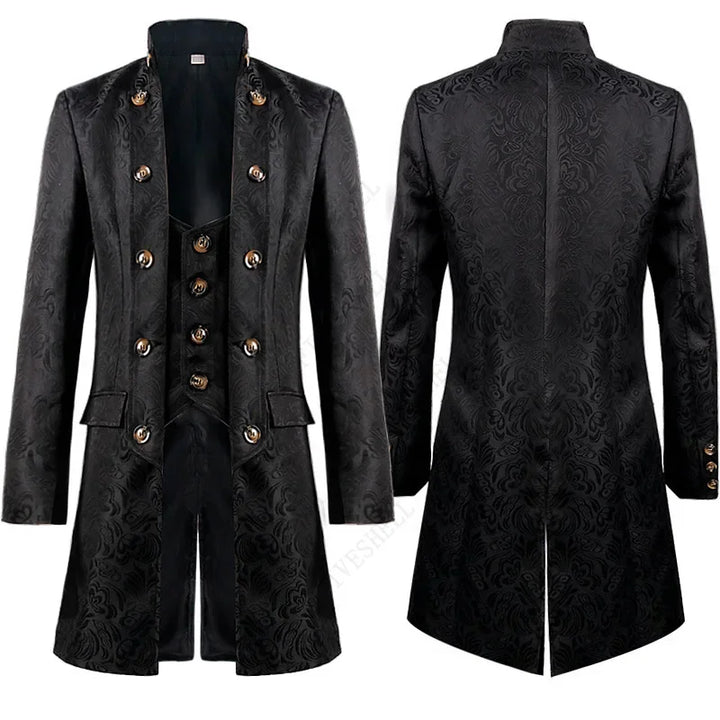 Retro Steampunk Jacquard Coat Face and Back
