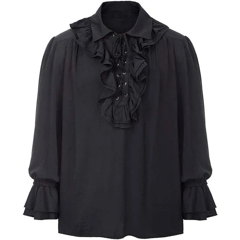 Retro Steampunk Lace-up Shirt Black