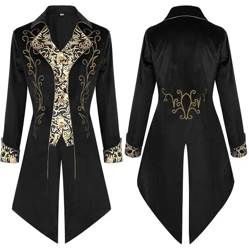 Retro Steampunk Patterned Coat Black
