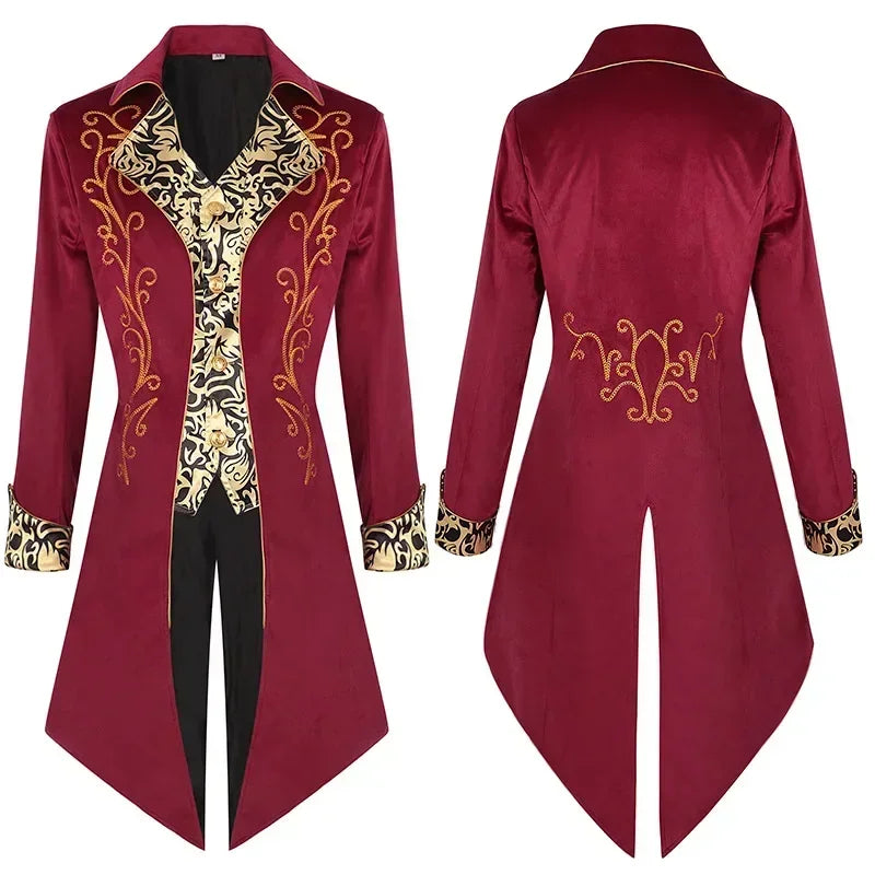 Retro Steampunk Patterned Coat red