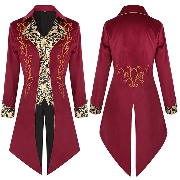 Retro Steampunk Patterned Coat red