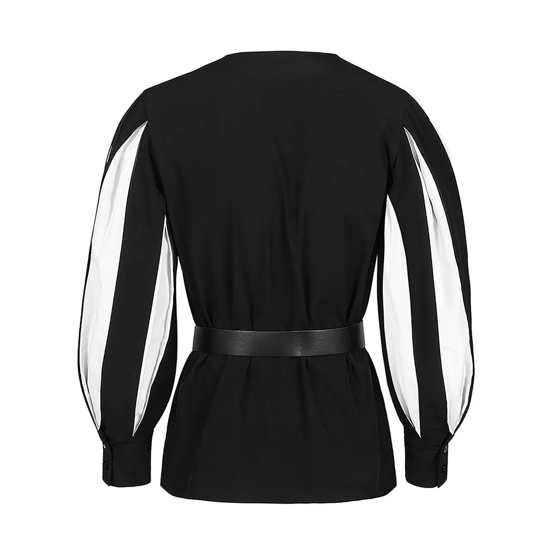 Retro Two-tone Steampunk Shirt With Puff Sleeves sleek