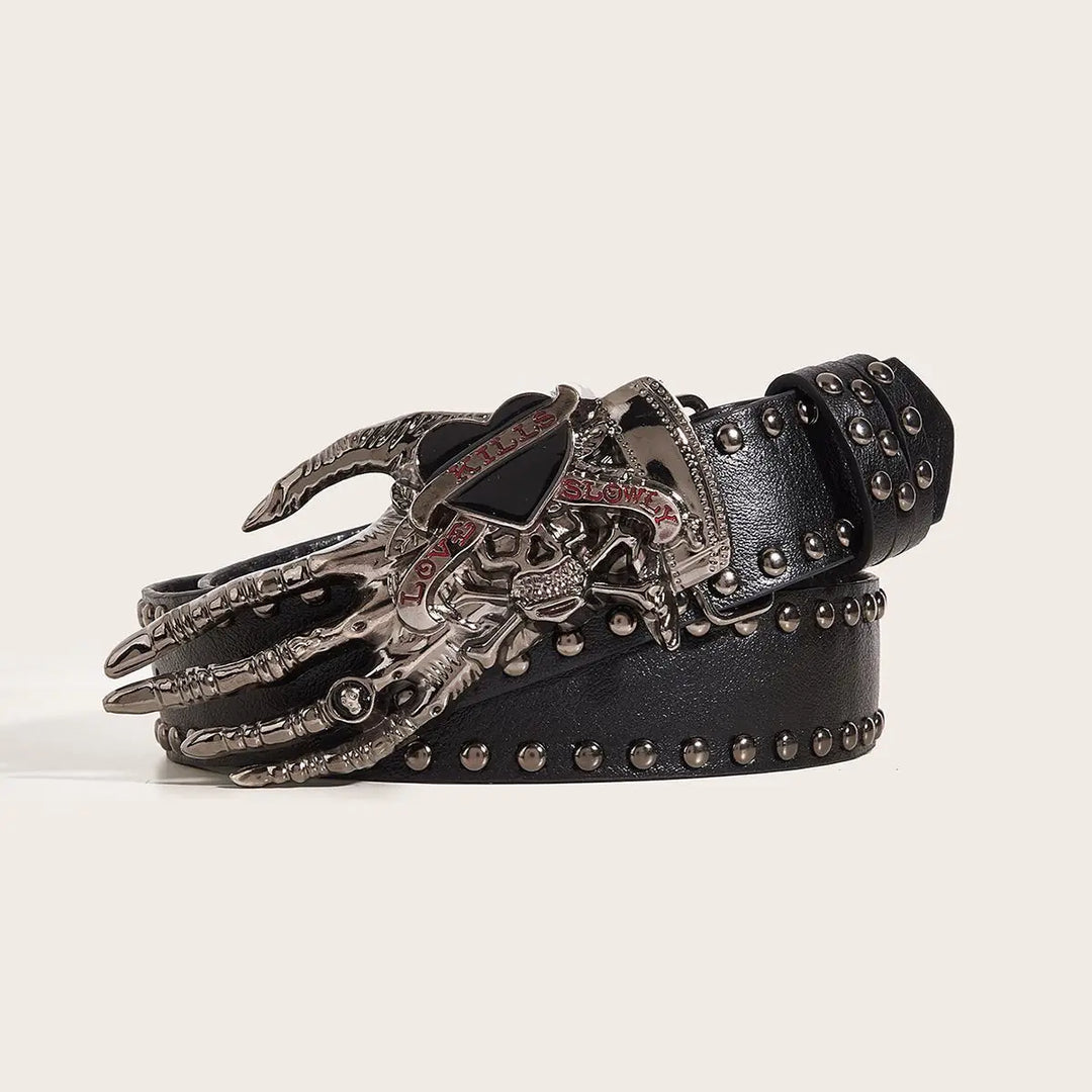 Riveted Steampunk Skeleton Hand Belt Black