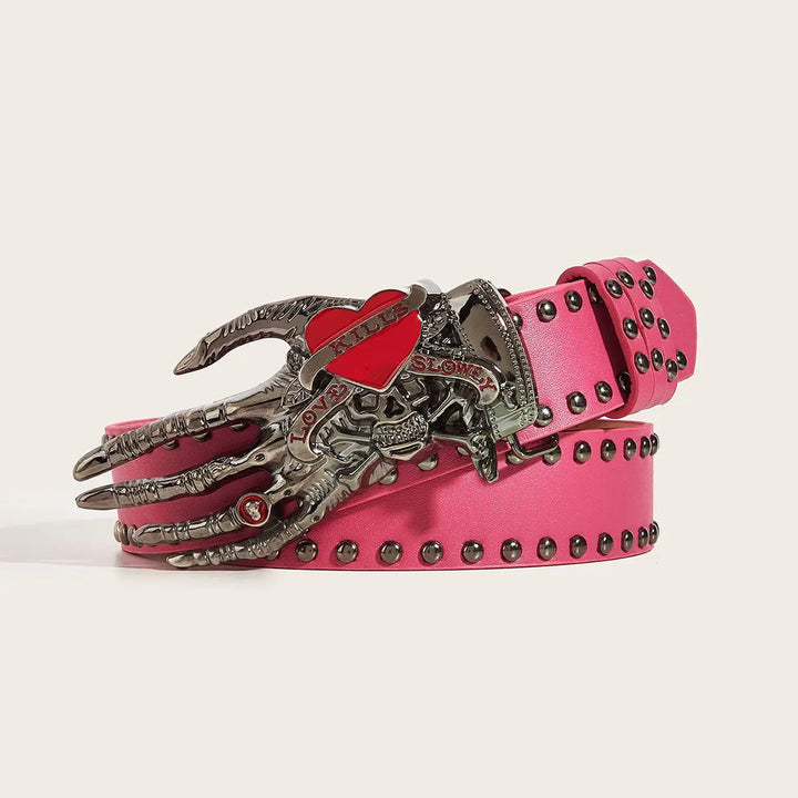 Riveted Steampunk Skeleton Hand Belt Pink