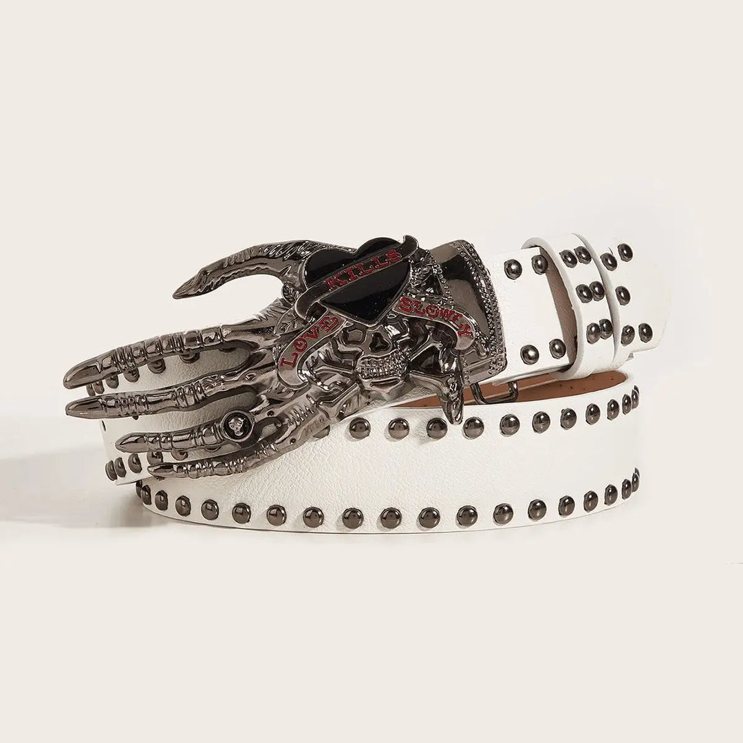 Riveted Steampunk Skeleton Hand Belt White