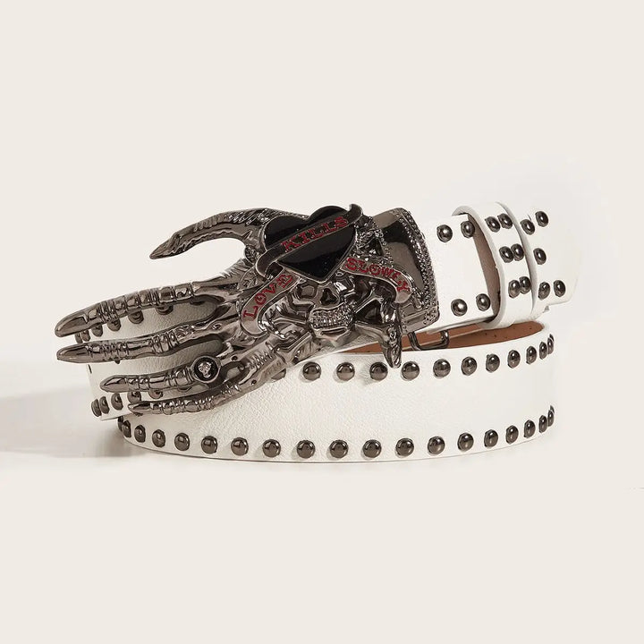 Riveted Steampunk Skeleton Hand Belt White