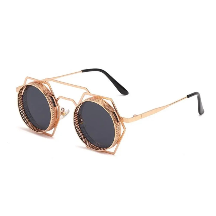 Round Hexagonal Steampunk Sunglasses – retro aesthetic