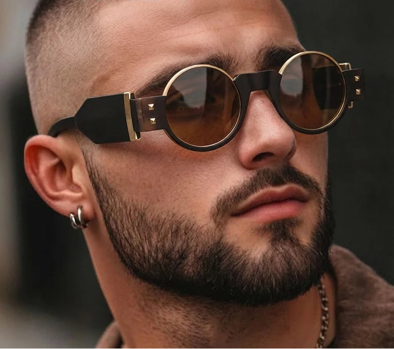 Round Retro Steampunk Driving Sunglasses dynamic